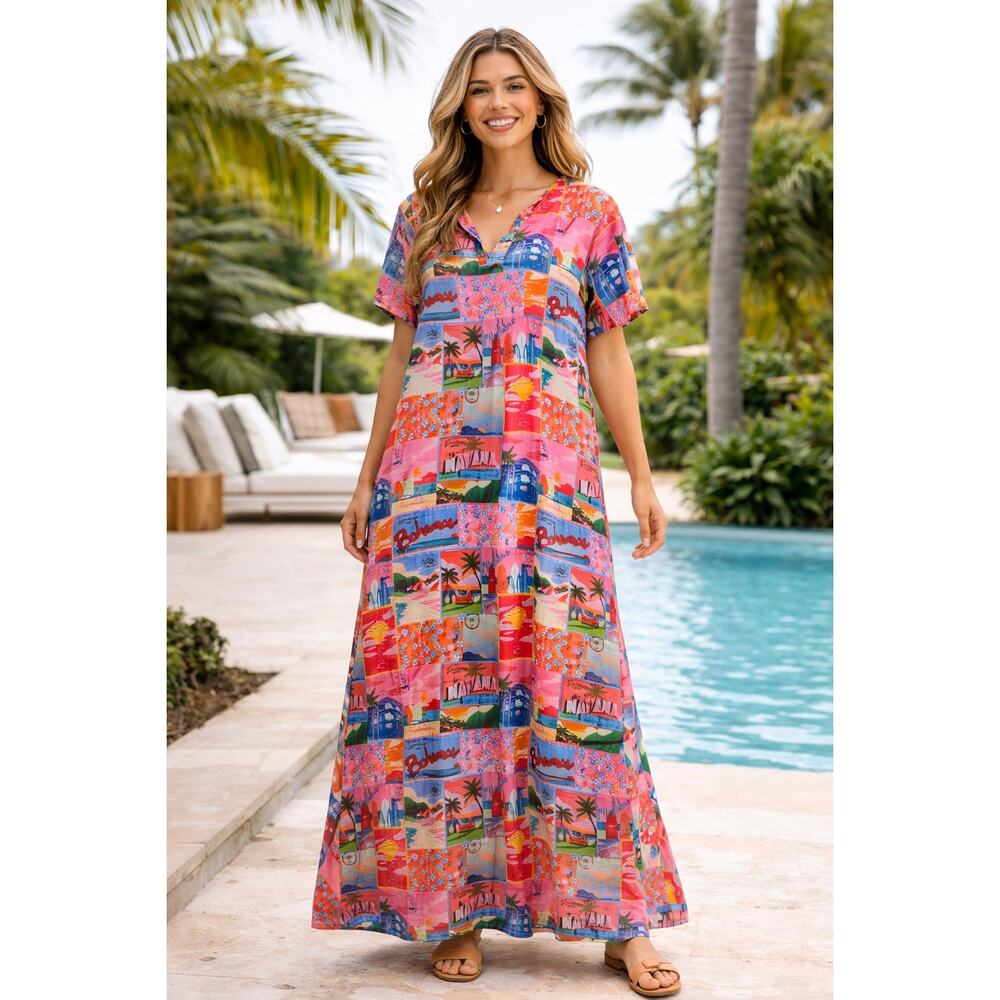 Alden Adair Delaney Maxi Dress Havana Print L NWT Tropical Resort